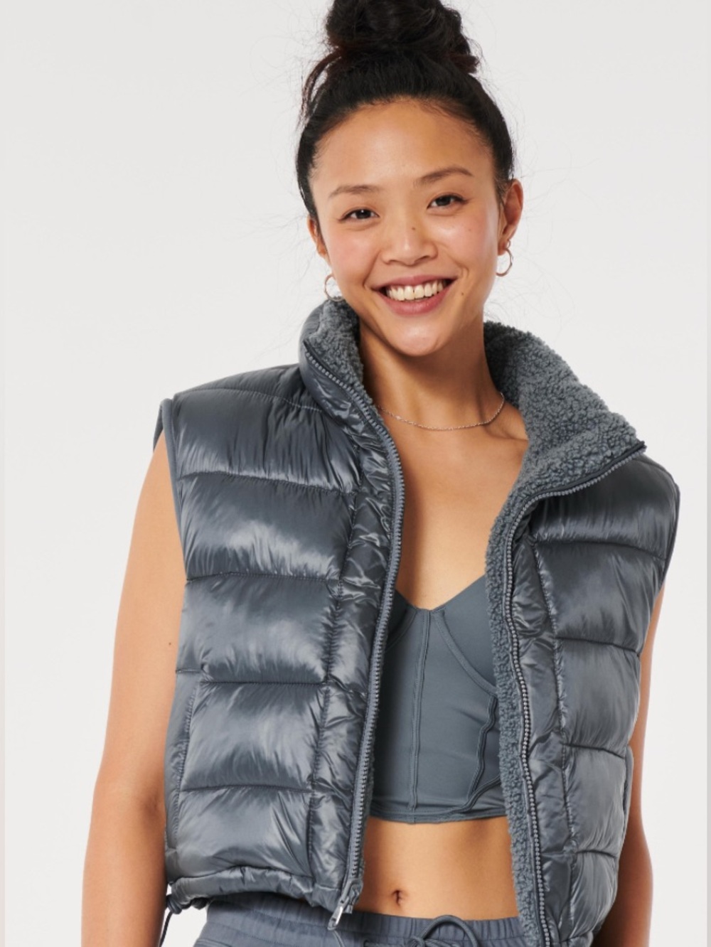 Quilted Puffer Vest Reversible with Sherpa Lining - Gray Retail: 79.95 Size S